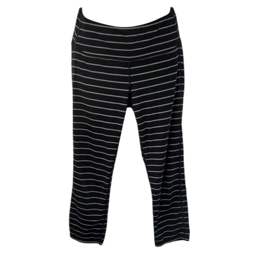 Athleta Black and Grey Striped Chaturanga Capri Leggings Small